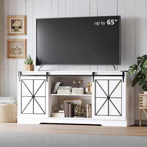 Miniatura 10 de Soporte de TV estilo granja para televisores de 65/60/55 pulgadas, centro de entretenimiento rústico con gabinetes de almacenamiento y puertas Negro