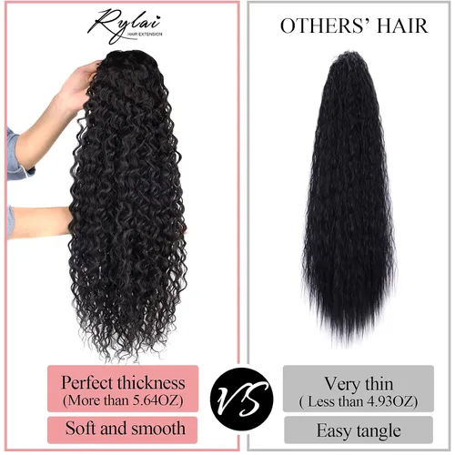 Miniatura 3 de Extensiones de cola de caballo de color marrón oscuro, extensiones de cabello humano real rizado con cordón, extensiones de cabello humano real