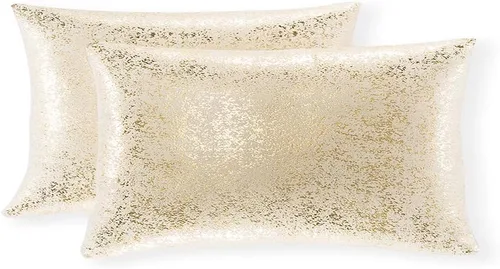 Miniatura 57 de Xinrjojo Juego de 2 almohadas brillantes en negro y dorado, almohadas suaves y brillantes decorativas, juego de fundas de almohada cuadradas negras