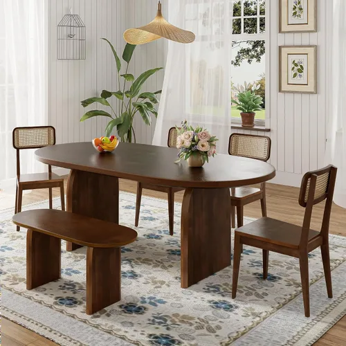 Miniatura 17 de JIVOIT Farmhouse 6 Piece Dining Table Set, Counter Height Table Set with 4 Chairs and a Bench, Rubber Wood Expandable Bar Table Set with Rivet Gris-3