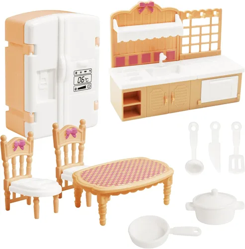 Miniatura 7 de Juego de 10 piezas de mini cocina para casa de muñecas, juego de cocina en miniatura, mini cocina para niños, casa de muñecas, muebles y accesorios