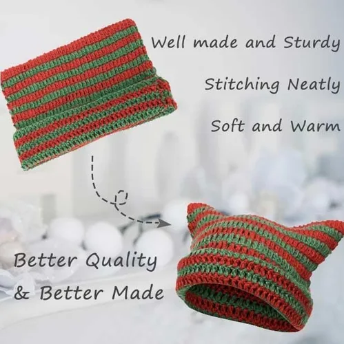 Miniatura 5 de CATMICOO Y2k Beanie Knit Cat Ear Beanies - Gorros de ganchillo para mujer