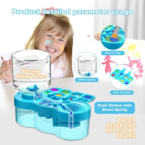 Miniatura 4 de Limpiador de pinceles con bandeja de pintura, enjuague de circulación de agua 3 en 1 mejorado 2025 con drenaje y soporte para pinceles, suministros