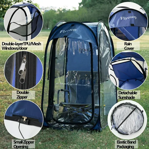 Miniatura 6 de Sports Tent Pop Up Shelter: Flycoop 37" L x 37" W x 63" H Weather Sports Pod for 1 Person Shelter in Winter Portable Camping Tents Outdoor Cold Azul