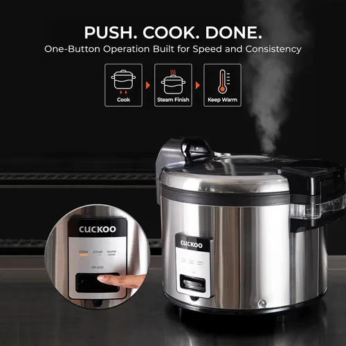 Miniatura 5 de CUCKOO Arrocera comercial y calentador, olla arrocera extra grande de 30 tazas sin cocer / 60 tazas cocidas, olla industrial profesional de granos