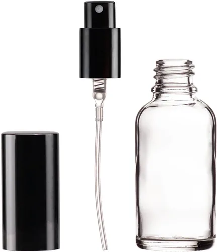 Miniatura 4 de YIZHAO Botellas de vidrio transparente de 1 oz, con pequeño aerosol de niebla fina, tapa de metal, recargable para aceite esencial, viajes