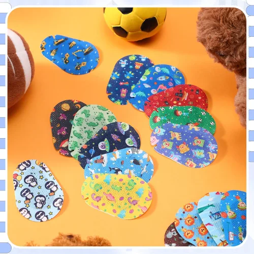 Miniatura 5 de Copkim 40 piezas de parches adhesivos para ojos para niños, 20 estilos, transpirables, para niños, paquete grande, bloqueando la luz, vendajes
