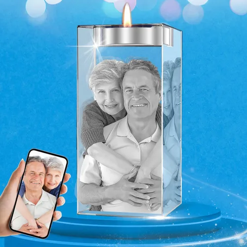 Foto de Cristal 3D Personalizada, Marco Portavelas con Grabado Láser Personalizado, Regalos Personalizados Conmemorativos de Aniversario, Navidad y