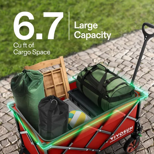 Miniatura 2 de VIVOSUN Carrito Plegable Colapsible, Carro de Utilidad para Exteriores con Capacidad de Carga de 350 lb con Ruedas Universales Silenciosas, Rojo