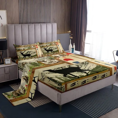 Miniatura 30 de Erosebridal Woodland Animals Bed Sheets Twin Bear Deer Wolf Hunting Theme Sheet Set for Kids Boys Girls Rustic Cabin Lodge Decor Sheets Farmhouse