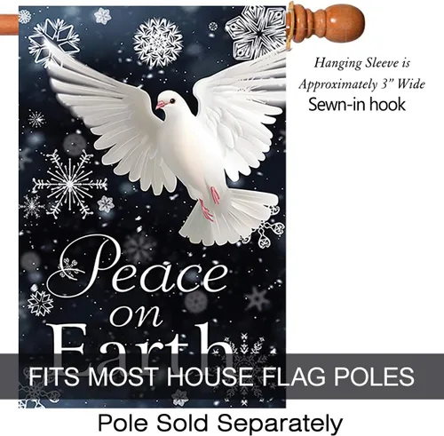 Miniatura 2 de Peace on Earth Paloma decorativa con copos de nieve para casa de invierno, bandera de 28 x 40 pulgadas