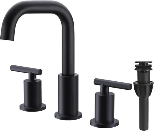 Miniatura 10 de TRUSTMI Grifo de lavabo de baño de 2 manijas de 8 pulgadas de extensión amplia, arco alto, latón, 3 orificios, grifo de tocador con mangueras