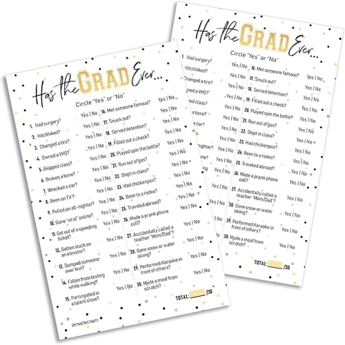 DISTINCTIVS Has The Grad Ever - Juego de fiesta de graduación - 25 tarjetas, ideas y actividades para juegos de fiesta de graduación