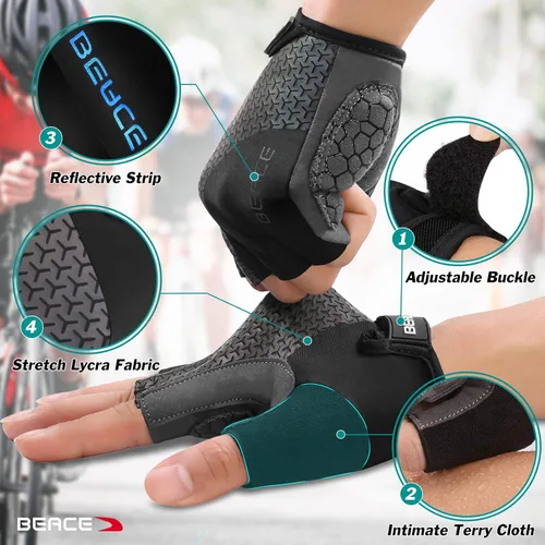 Miniatura 5 de BEACE Guantes de ciclismo, guantes de ciclismo, guantes de ciclismo de medio dedo, guantes de bicicleta de carretera para hombres y mujeres, 0.197