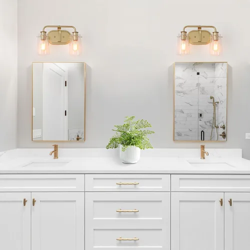 Miniatura 2 de KSANA Lámparas de baño, 2 luces doradas para tocador sobre espejo con pantalla de vidrio sembrado, accesorios de luz de baño dorados, bombilla E26
