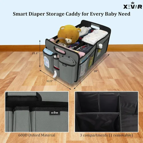 Miniatura 2 de Organizador de pañales para bebé con cambiador, organizador portátil de coche para artículos esenciales para recién nacidos, pañales y toallitas
