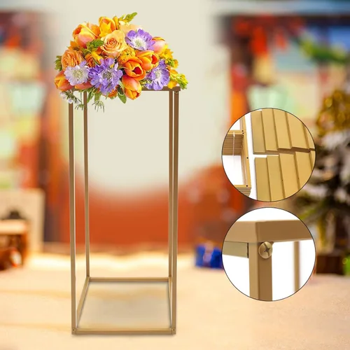 Miniatura 9 de 10 Uds. Florero de piso de flores, columna de metal, arreglo floral, estante de exhibición de mesa dorado, telón de fondo floral para centro de mesa