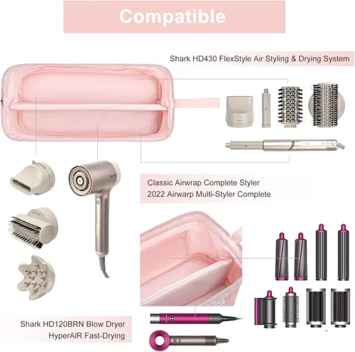 Miniatura 4 de Leudes Bolsa de Viaje para Herramientas de Cabello para Shark Flexstyle Estuche de Transporte Portátil Shark Hair Air Wrap Estuche para Secadora Rosa