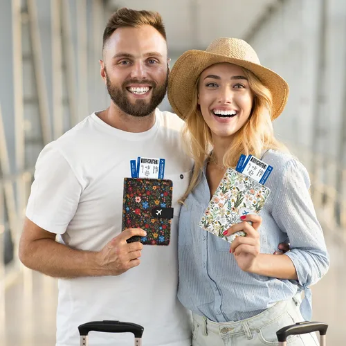 Miniatura 7 de Soporte para pasaporte para viaje, funda de cuero con bloqueo RFID, combo con ranura para tarjeta de crédito y ranura para tarjeta de embarque