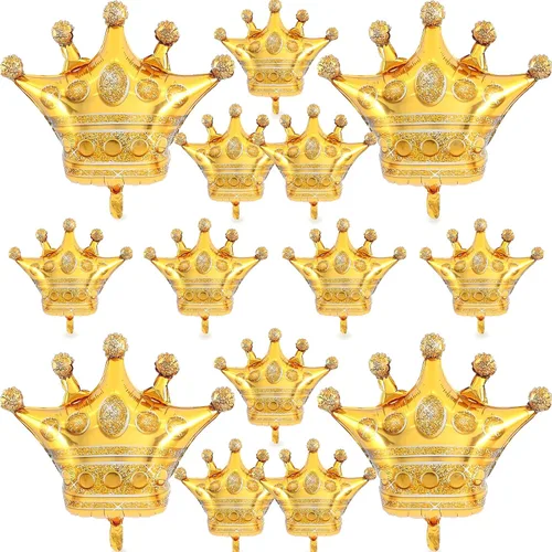 14 globos de corona de papel de aluminio dorado para cumpleaños, bodas, fiestas, baby shower, decoraciones 4 gigantes y 10 miniaturas