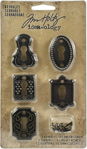 Tim Holtz Idea-ology Ojales de metal con cierres largos, 5 agujeros, 10 cierres largos, varios tamaños, acabados antiguos, TH92718, marrón