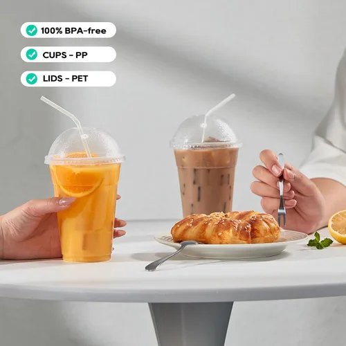 Miniatura 6 de Paquete de 100 vasos de plástico transparente de 16 onzas con tapas de cúpula, vasos de postre desechables, taza de parfait para helado, bebidas