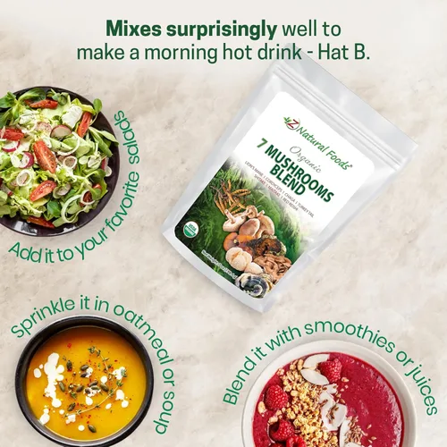 Miniatura 7 de Z Natural Foods Mezcla orgánica de 7 hongos sagrados, polvo de hongos, melena de león, cordyceps, chaga, reishi rojo, shiitake, maitake y extracto