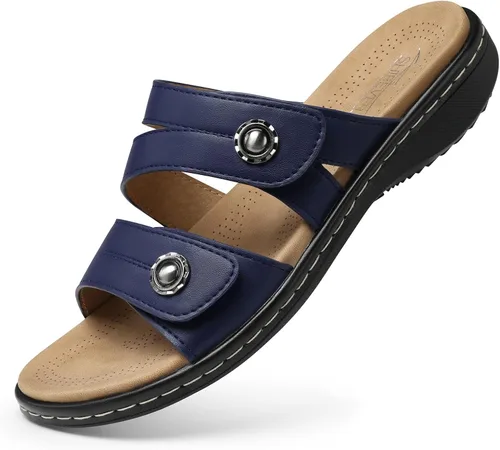 Miniatura 14 de SHIBEVER Sandalias planas para mujer: antideslizantes, con soporte para el arco, ortopédicas, para fascitis plantar, cómodas sandalias para caminar