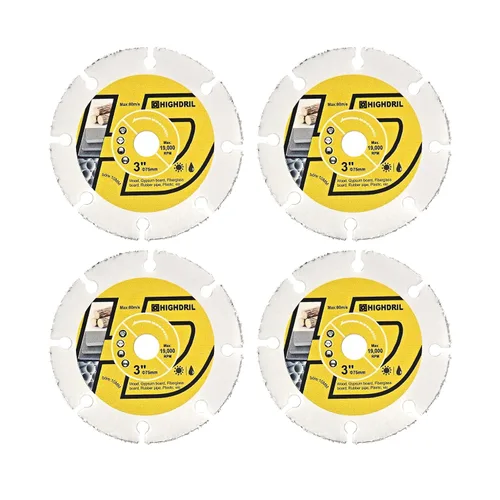 Miniatura 20 de HIGHDRIL Juego de hojas de sierra circular de 3" 75mm, 4 piezas - Disco de corte de diamante/HSS/TCT para amoladora angular para cortar metal