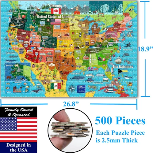 Miniatura 6 de Think2Master Colorido mapa de Estados Unidos 500 piezas con piezas grandes rompecabezas para mayores de 13 años, adolescentes, adultos y familias.