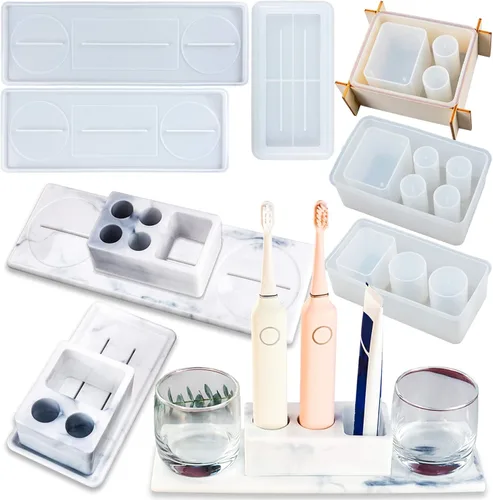 Juego de moldes de silicona de resina epoxi para cemento, hormigón, arcilla polimérica, bandeja organizadora de almacenamiento de baño, 6 unidades