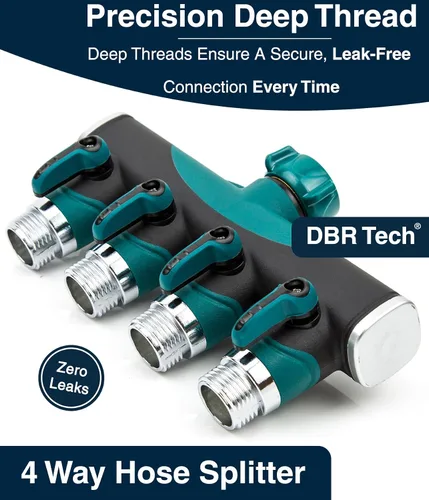 Miniatura 6 de DBR Tech® Divisor de manguera de 4 vías (durabilidad superior), conector de mangueras de jardín premium, válvula de agua resistente de 4 vías
