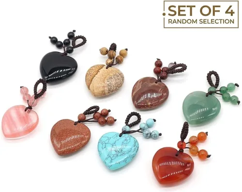 LHJ 4 colgantes de piedra natural con forma de corazón pulido de ágata de cristal mezclado para hacer joyas, collares, pulseras, Ágata
