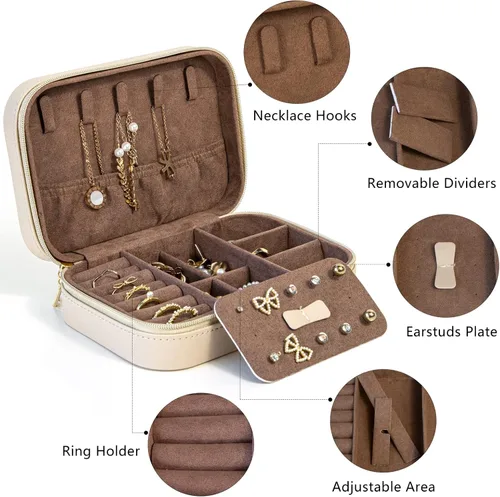 Miniatura 3 de KAMIER Joyeros pequeños para mujer Caja organizadora de joyería de piel sintética para aretes, anillos, collares Lindo joyero para mujeres