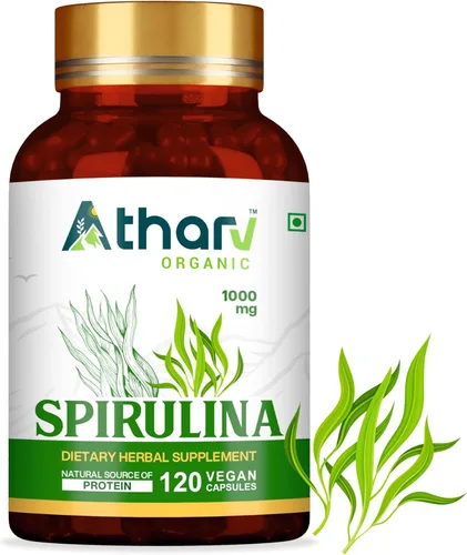 Suplemento de espirulina de 1000 mg | 120 cápsulas veganas | Rico en nutrientes naturales | Sin OMG y sin gluten | Apoyo diario para el bienestar