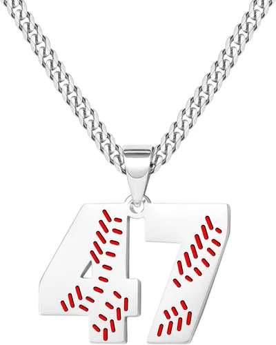 Miniatura 64 de Btysun Collares de béisbol de béisbol número 0-99 dijes de acero inoxidable para hombres, regalos de béisbol, papá, marido, regalo de Navidad