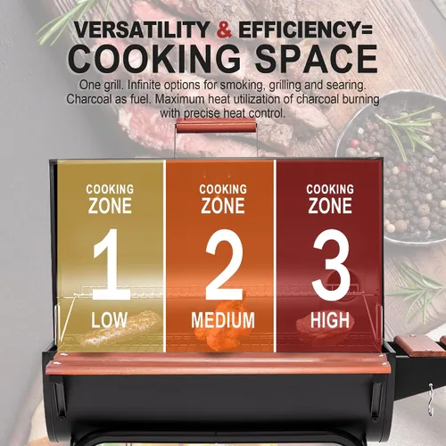 Miniatura 5 de Royal Gourmet CC1830V - Parrilla de carbón de 30 barriles con mesa lateral delantera pintada en madera, 4045 cm² de espacio de cocción