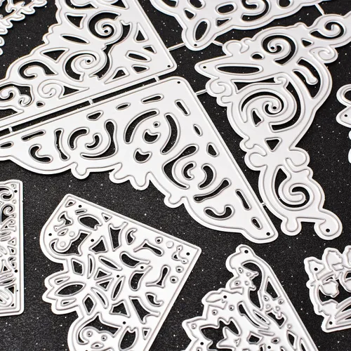 Miniatura 5 de 12 troqueles de corte de metal de esquina de encaje, plantillas huecas en relieve de metal, troqueles de corte de flores de rosa y mariposa