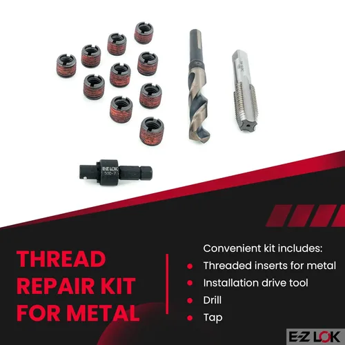 Miniatura 2 de E-Z LOK EZ-310-8 Kit de reparación de roscas para insertos roscados de acero al carbono metálico 1/2-13 y herramientas de instalación, negro