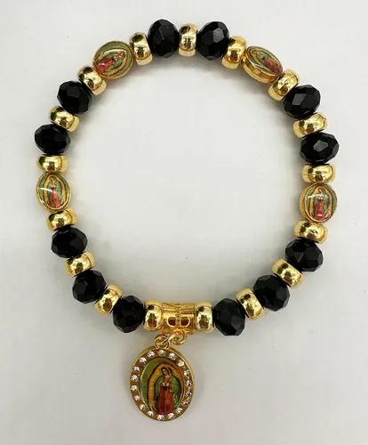 Miniatura 5 de RBN Pulsera de cuentas negras Virgen María con cuentas de protección de prosperidad buena suerte, pulsera de la Virgen María Color Negro Católica