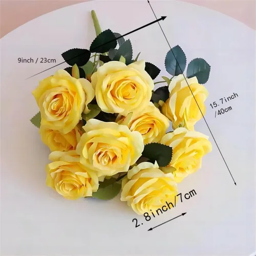 Miniatura 4 de Jasion - Rosas artificiales, arreglo de 12 cabezas, ramo de flores de seda para el hogar, oficina, fiestas, novia y decoración de boda