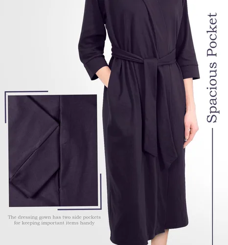 Miniatura 5 de NY Threads Bata de baño de punto largo para mujer, manga 34, kimono suave, ligero, ropa de descanso