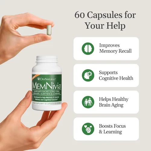 Miniatura 7 de MemNivia - Suplementos cerebrales para la memoria y la concentración Fórmula de células madre de doble salvia con Cognivia®, Bacopa, albahaca