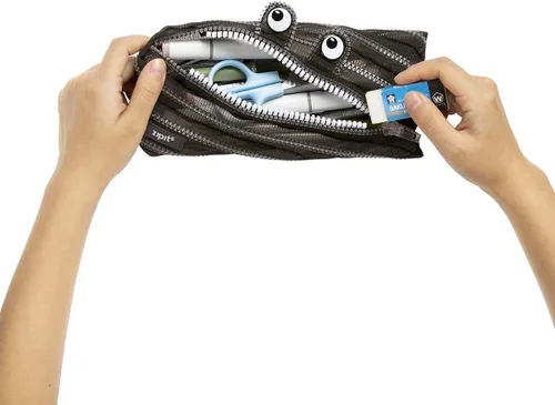 Miniatura 4 de ZIPIT Estuche Monster para niños, con capacidad para hasta 30 bolígrafos, lavable a máquina, hecho de una cremallera larga (malla negra)