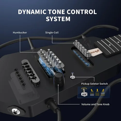 Miniatura 5 de Mini guitarra eléctrica de viaje, pequeña guitarra ligera sin cabeza para práctica, cuerpo sólido compacto portátil fácil de montar con soportes