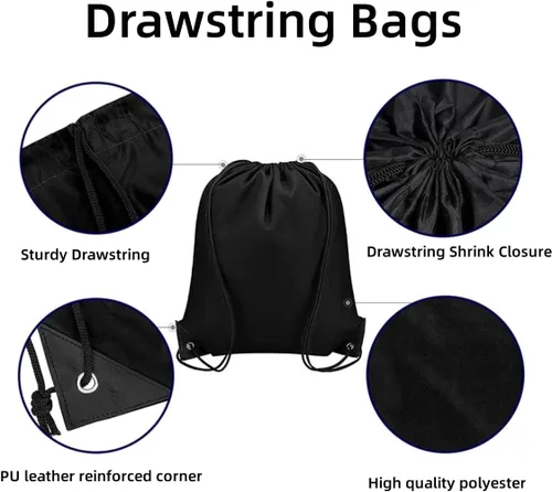 Miniatura 5 de CHEPULA Bolsas con cordón a granel, mochila con cordón grande, saco trasero con cordón, Negro-20 unidades., Mochila con cordón de nylon Draw String