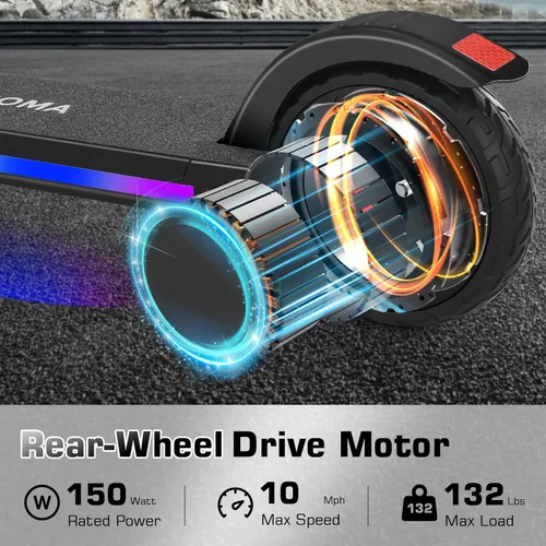 Miniatura 2 de Caroma E35 Kids Electric Scooter for Ages 8-12, 150W Motor Up to 7 Miles Range & 10 MPH Speed, LED Display, Colorful Rainbow Lights, Adjustable