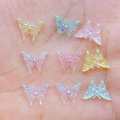 Miniatura 2 de 100 dijes de mariposa 3D Kawaii, mini diamantes de imitación para uñas, gemas de diamantes de imitación acrílicos con brillantina, accesorios