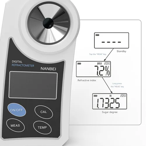 Miniatura 7 de 0-55% Refractómetro digital brix con ATC, refractómetro portátil, ± 0.5 Precisión, índice refractivo/conversión de modo de operación de contenido