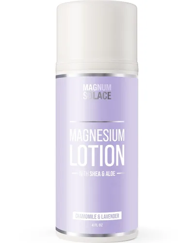 Magnum Solace Loción de magnesio, súper concentrada, fabricada con aloe y karité, para calambres en las piernas, dolores musculares y